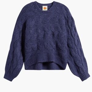 NWT $248 Farm Rio Cable Crewneck Sweater in Blue - size XL!